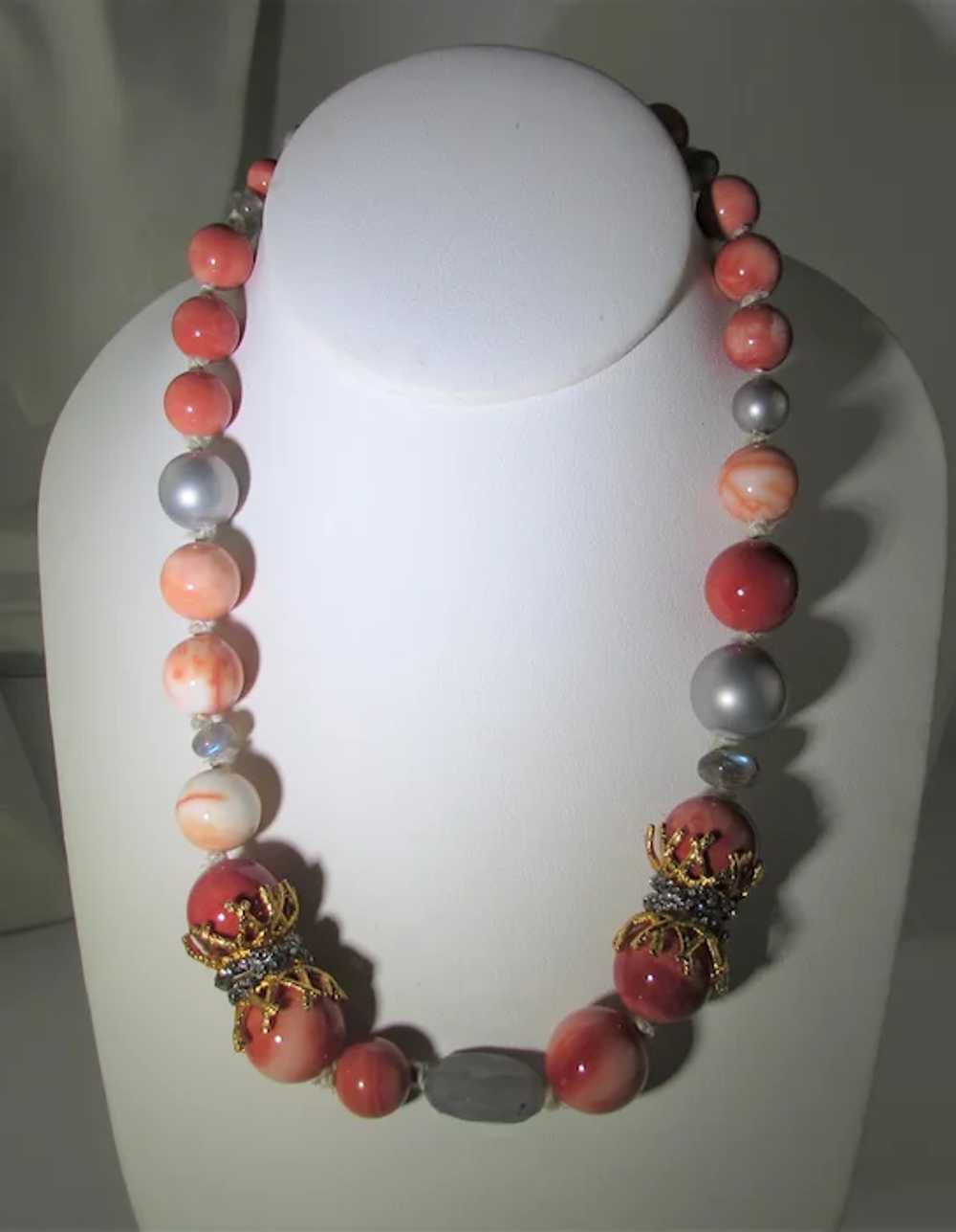 Vintage Alexis Bittar Beaded Coral Theme Necklace - image 6