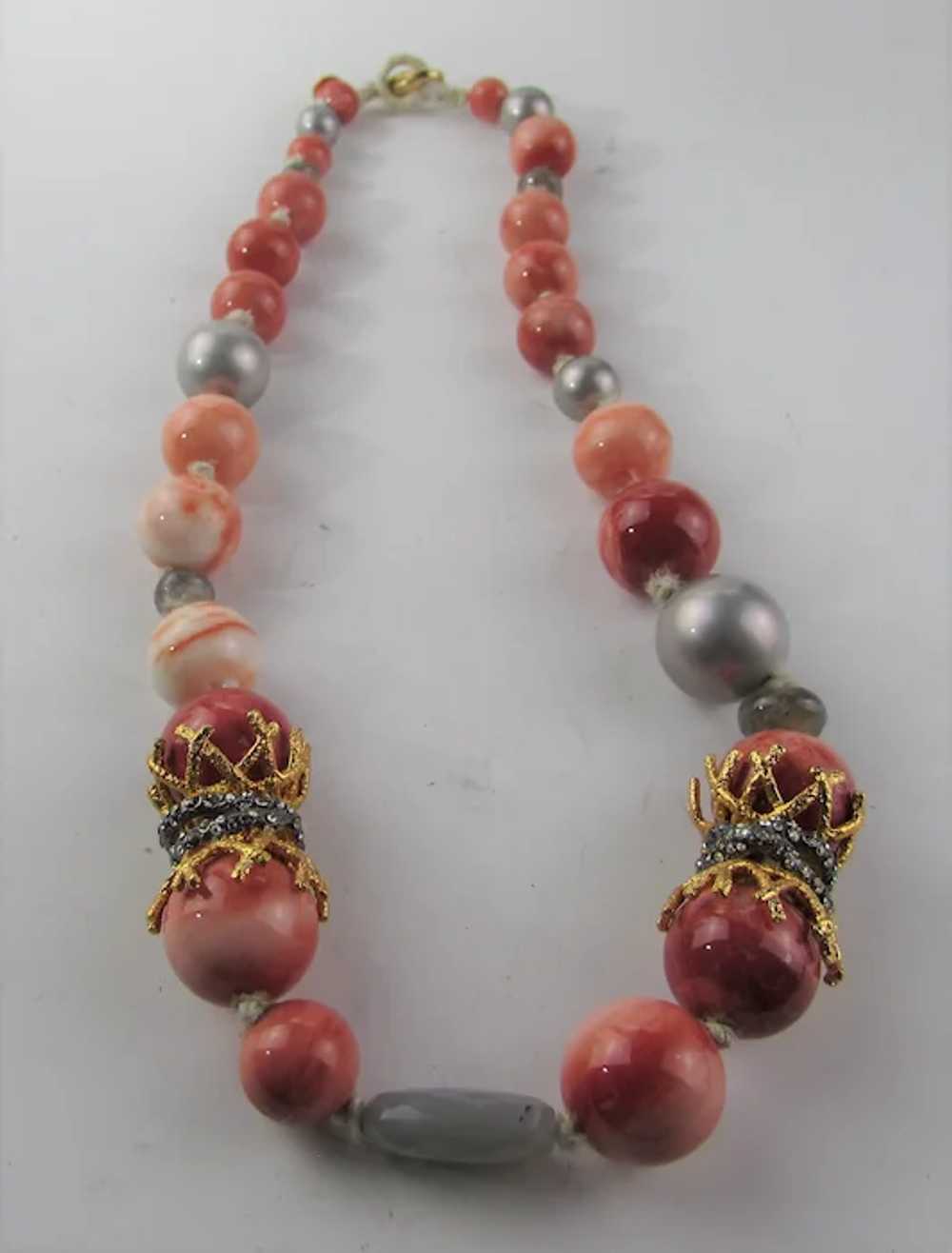 Vintage Alexis Bittar Beaded Coral Theme Necklace - image 7