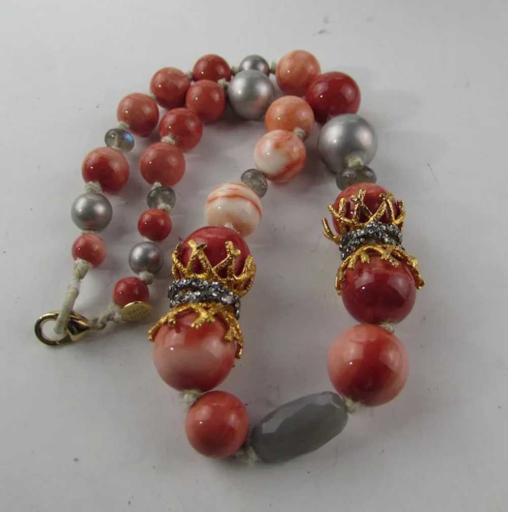 Vintage Alexis Bittar Beaded Coral Theme Necklace - image 8