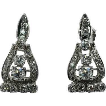 Natural Diamond Earrings Drop 14K White Gold 1.72… - image 1