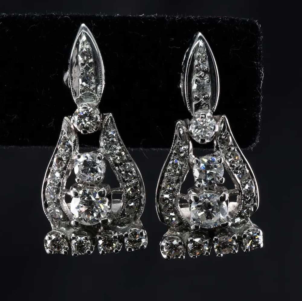 Natural Diamond Earrings Drop 14K White Gold 1.72… - image 4