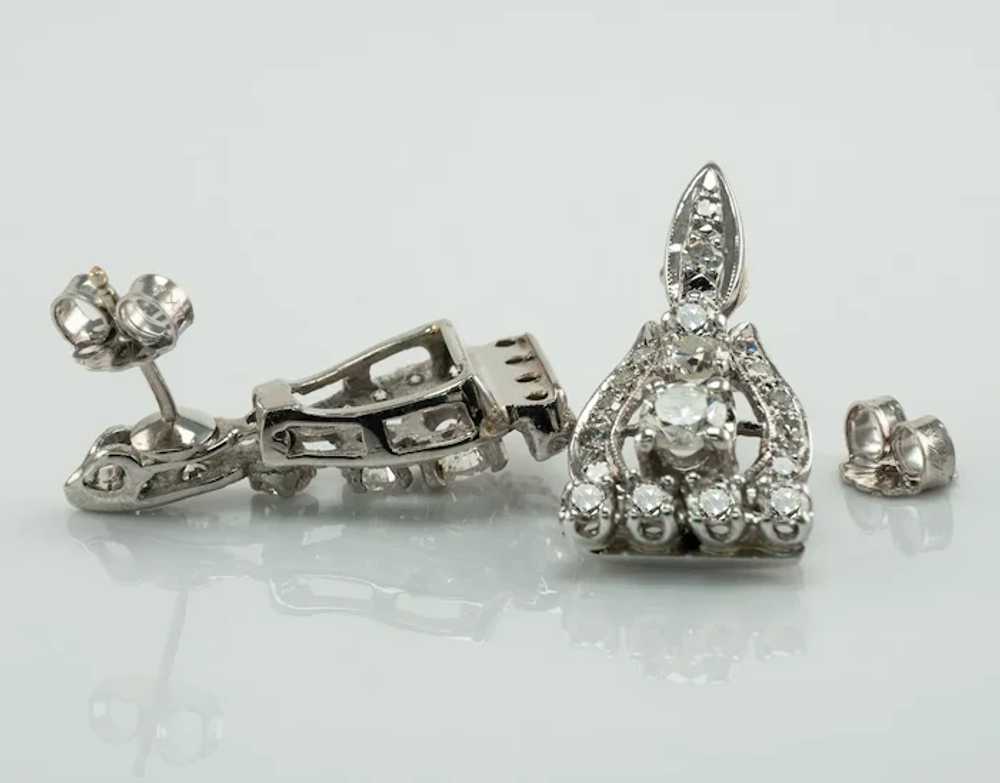 Natural Diamond Earrings Drop 14K White Gold 1.72… - image 5