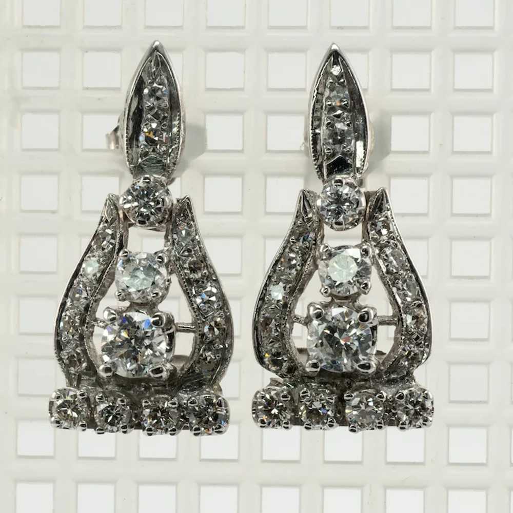 Natural Diamond Earrings Drop 14K White Gold 1.72… - image 6