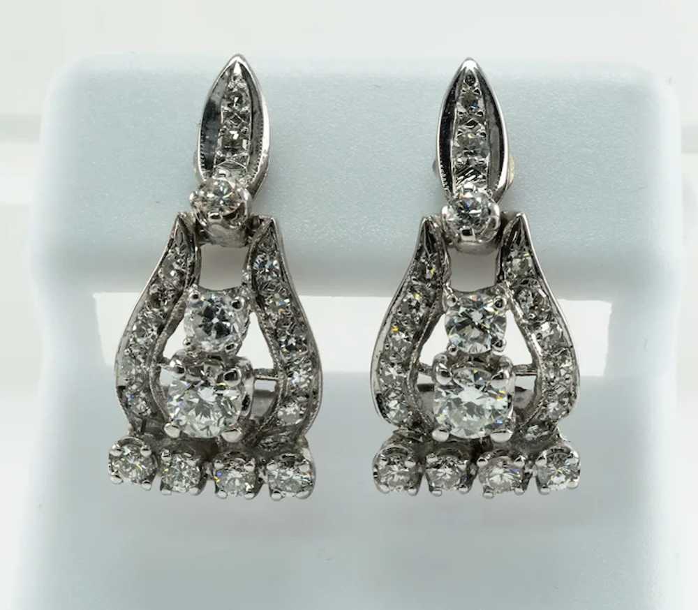Natural Diamond Earrings Drop 14K White Gold 1.72… - image 7