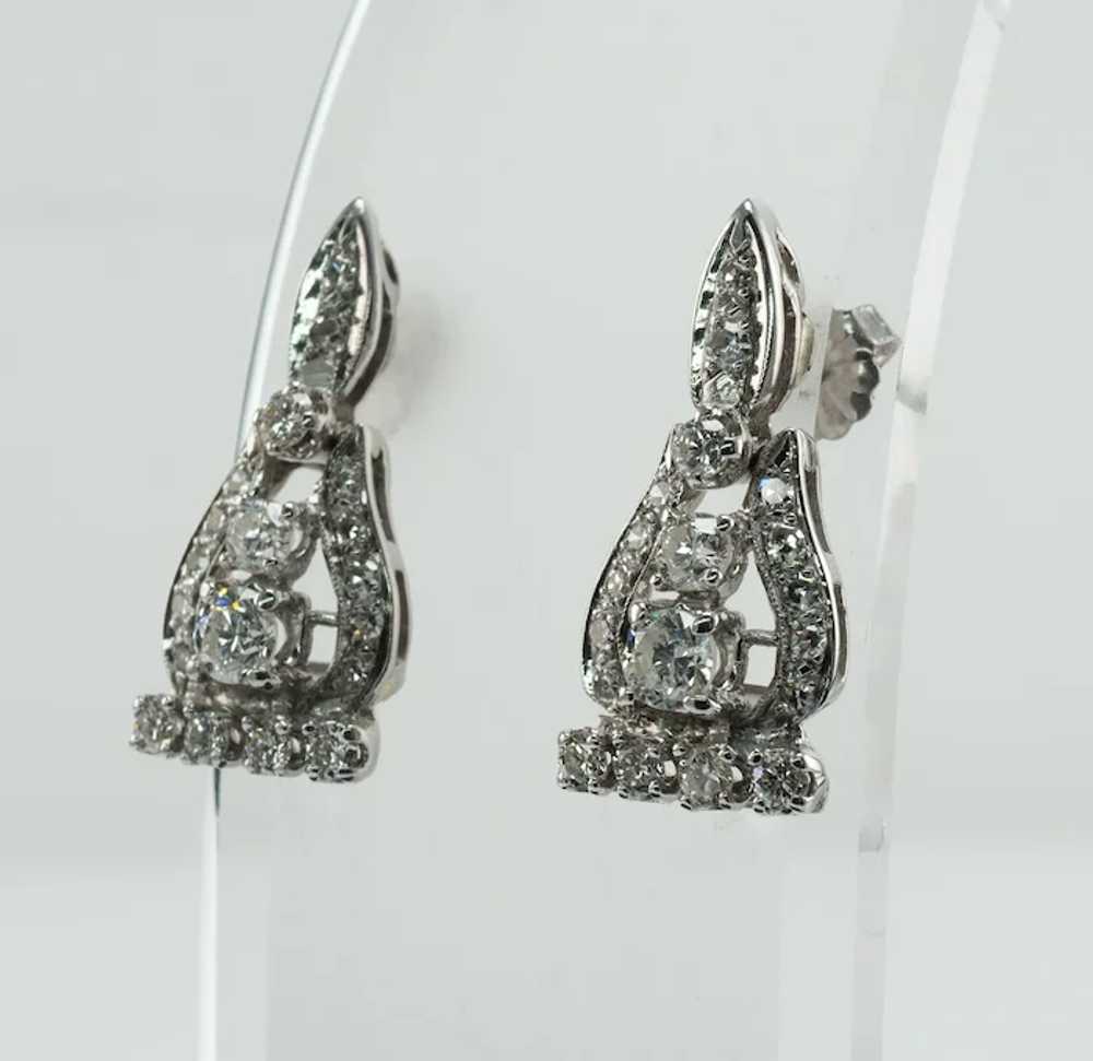 Natural Diamond Earrings Drop 14K White Gold 1.72… - image 8