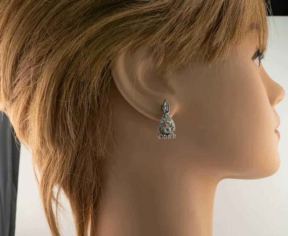 Natural Diamond Earrings Drop 14K White Gold 1.72… - image 9