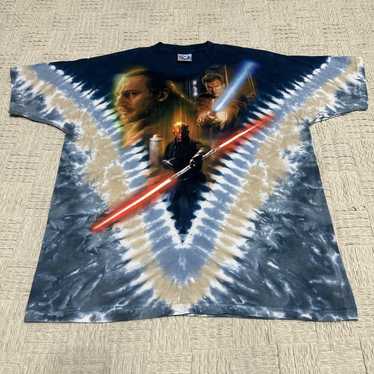 Vintage Liquid Blue Yoda Star Wars Empire Strikes Back Tie Dye T-Shirt