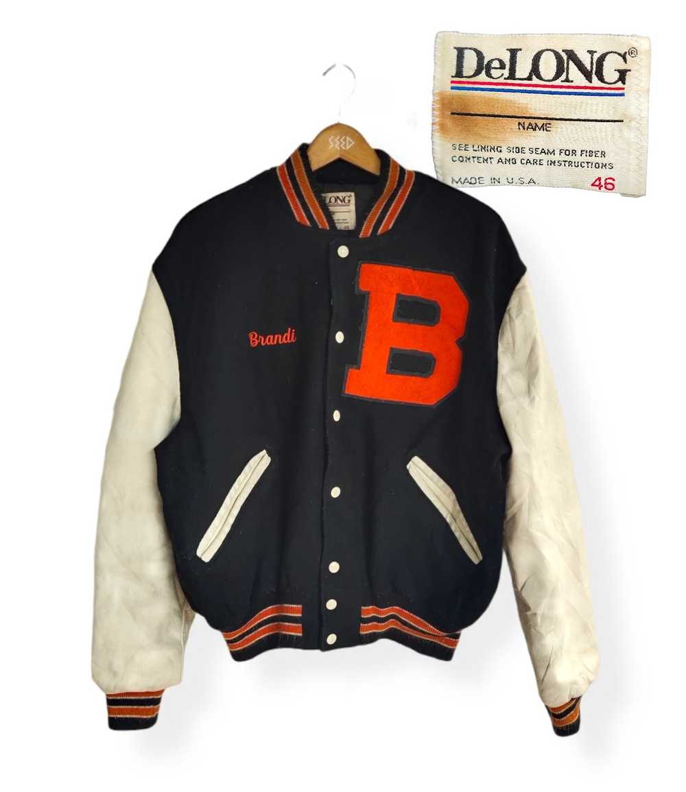 Vintage 80s 90s Delong Black Green Varsity Letterman Jacket Size XL Extra  Large