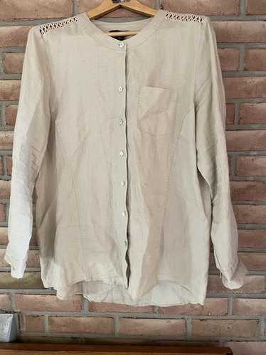 Multiples Tan Long Rolled Tab Sleeve Button Front… - image 1