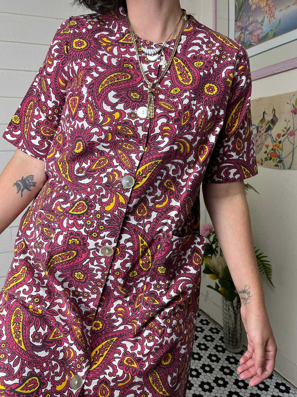 1960s PSYCHEDELIC PRINT SHORT SLEEVE A LINE SHIFT… - image 5