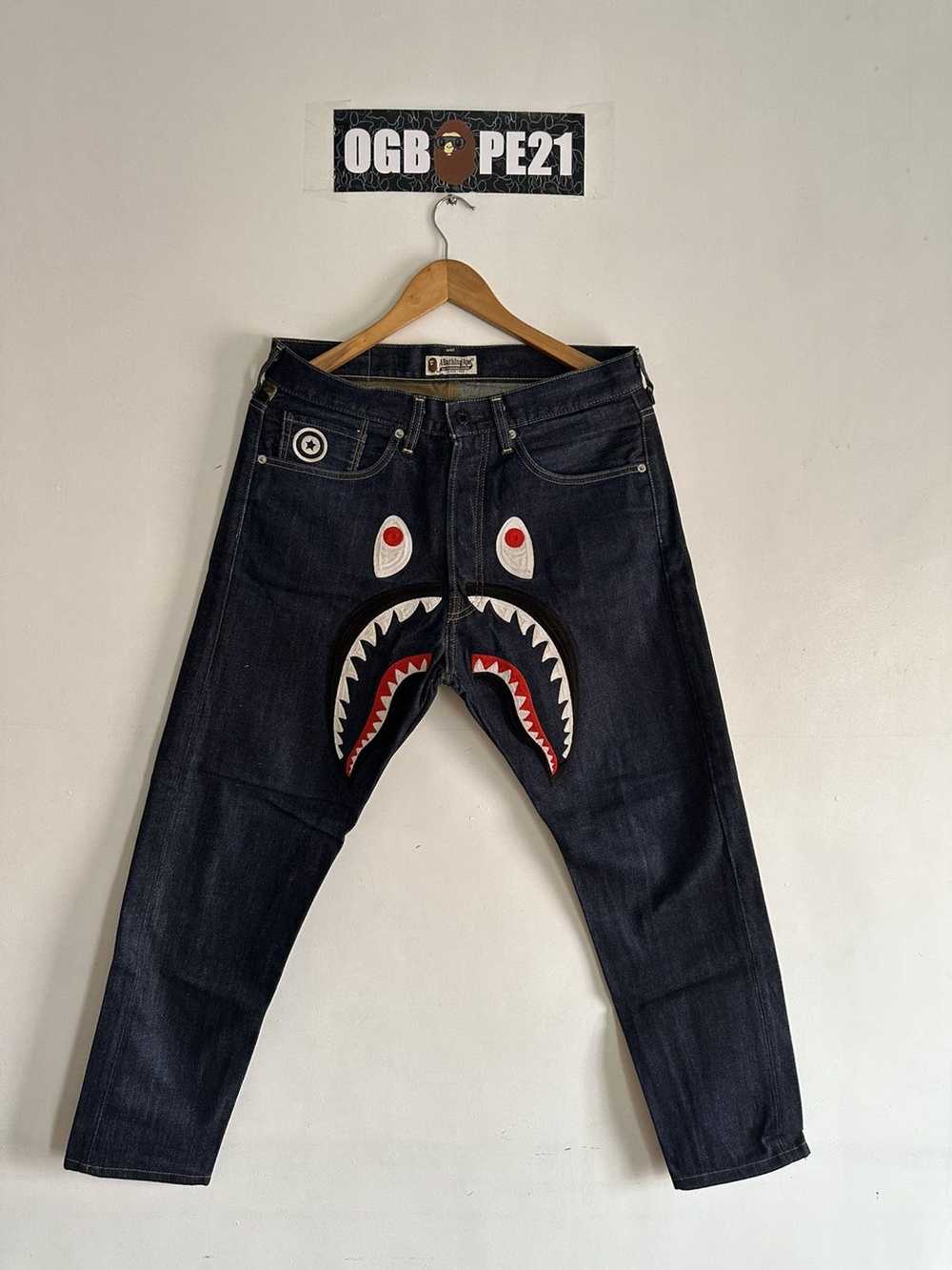 Bape RARE OG BAPE SHARK WGM heavy embroidered pan… - image 1