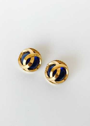 Vintage Chanel Blue Glass CC Clip Earrings