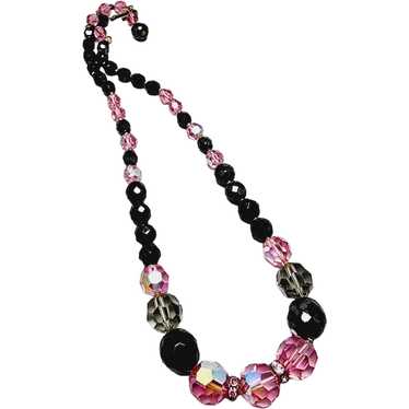 Vintage Tricolor Faceted Crystal Necklace [A1185]