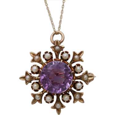 Victorian 14K Gold and Amethyst Snowflake Pendant… - image 1