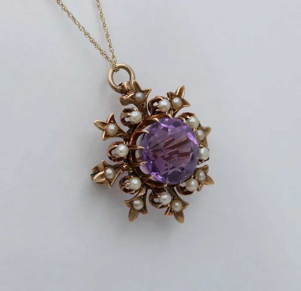 Victorian 14K Gold and Amethyst Snowflake Pendant… - image 2
