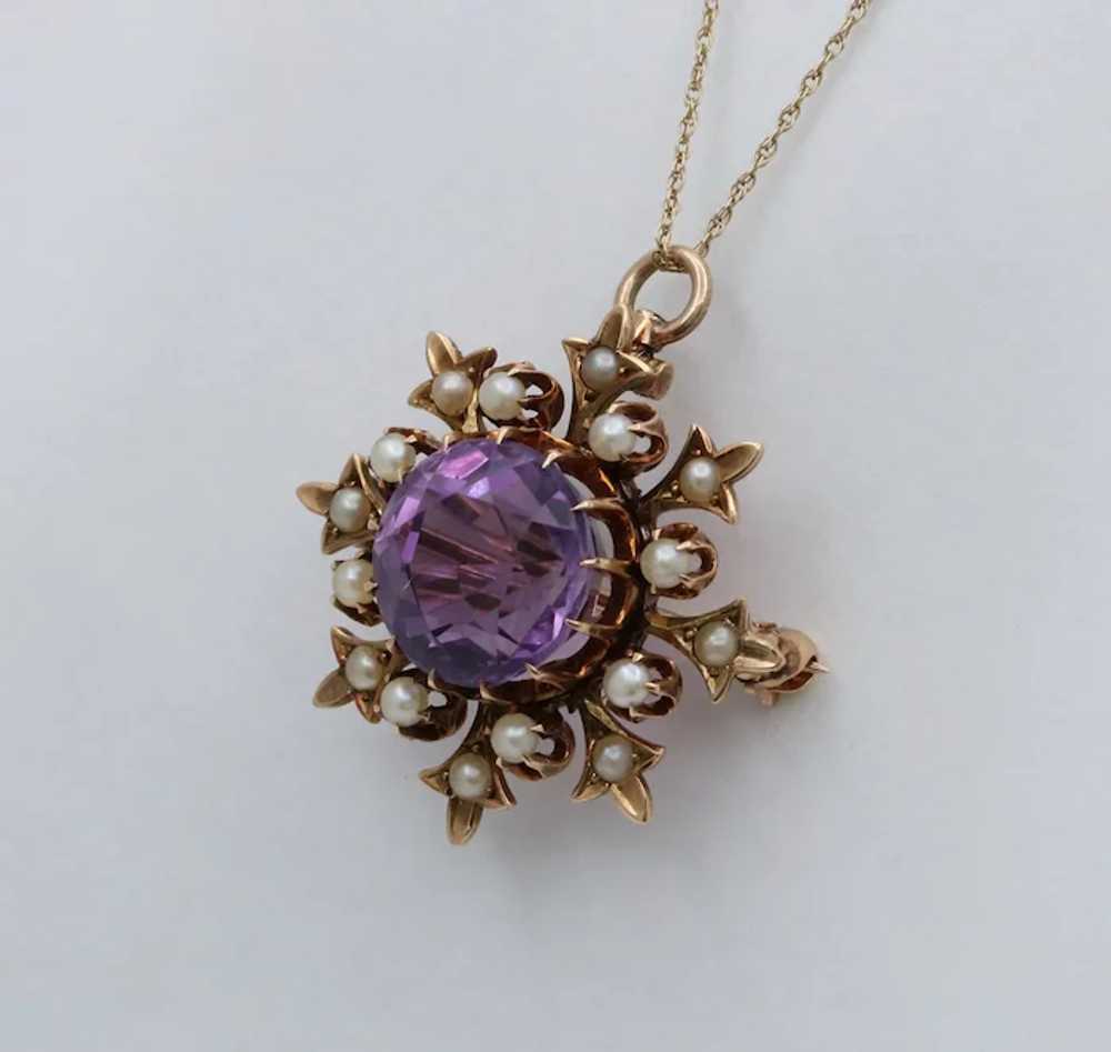 Victorian 14K Gold and Amethyst Snowflake Pendant… - image 3