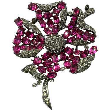 Signed Trifari Fuchsia Flower Brooch Sterling Silv