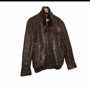 Andrew Marc Men's Vaughn Shirt Collar Leather Bomber Jacket in