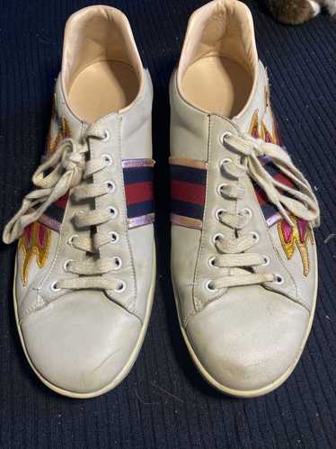 GUCCI Ace Low-Top Flames Sneaker Black 440724 US 7.5
