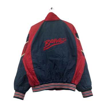90s Atlanta Braves Satin Starter Jacket, Diamond Collection MLB Baseball Bomber, Mens Snap Up, Size XXL