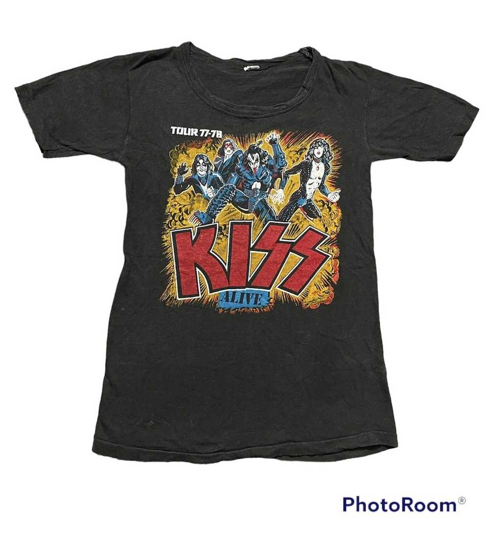 Rock T Shirt × Rock Tees × Vintage 70s 77 78 Kiss… - image 1