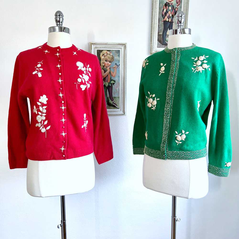 Vintage 1950s to 1960s Hand Embroidered Sweater -… - image 4