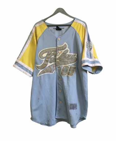 FUBU Vintage League Classic Baseball Jersey Mens XXL 2X Blue Gray Silver  Button