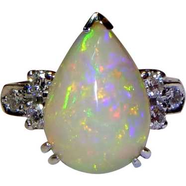 Vintage 5.35 ct. Ethiopian Opal, Diamond, Platinum