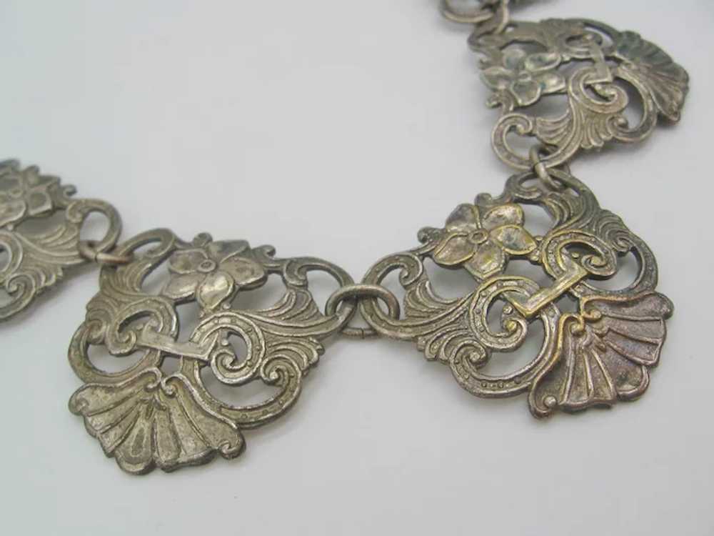 Vintage Art Deco- Art Nouveau Silver tone Shield … - image 4