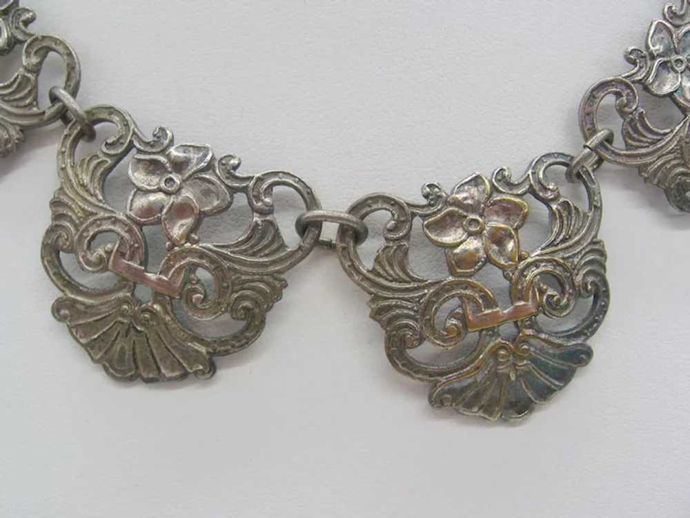 Vintage Art Deco- Art Nouveau Silver tone Shield … - image 7