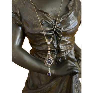 Victorian Amethyst and Pearl Drop Necklace - image 1