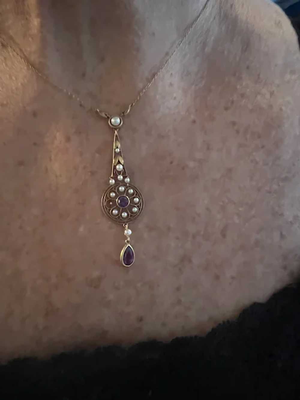 Victorian Amethyst and Pearl Drop Necklace - image 2