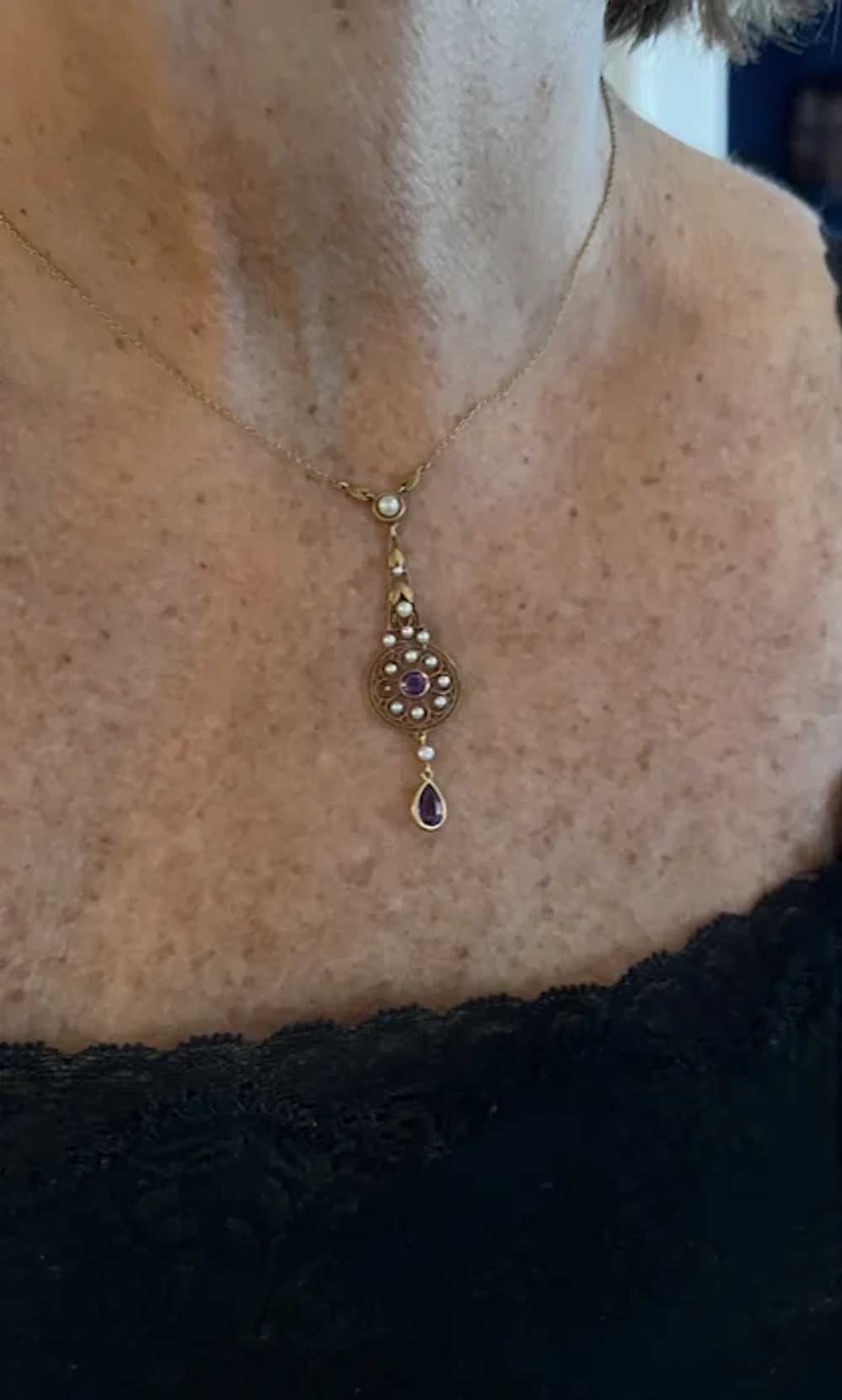 Victorian Amethyst and Pearl Drop Necklace - image 3