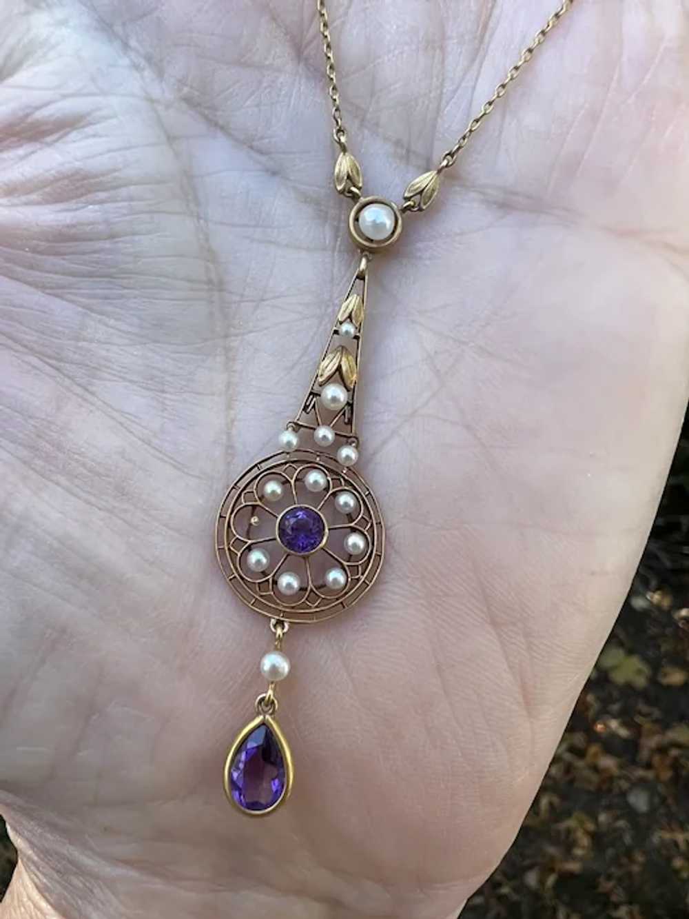 Victorian Amethyst and Pearl Drop Necklace - image 4
