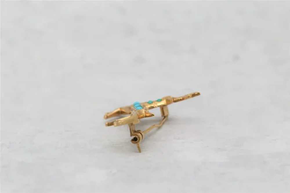 18k Yellow Gold Deer Brooch with Turquoise - 5.9g - image 6