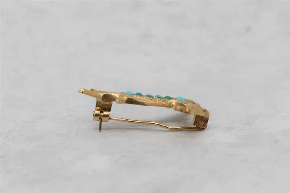 18k Yellow Gold Deer Brooch with Turquoise - 5.9g - image 8