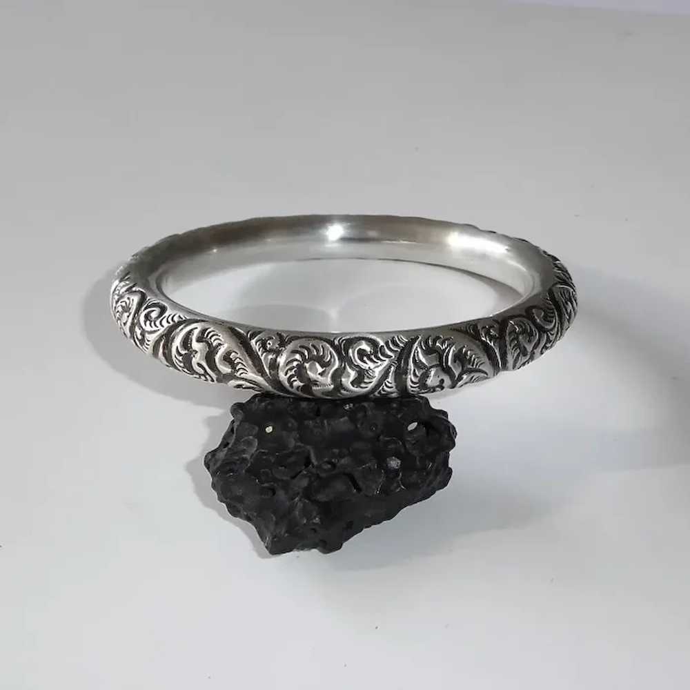 Victorian Sterling Handcrafted Repousse Bangle Br… - image 12