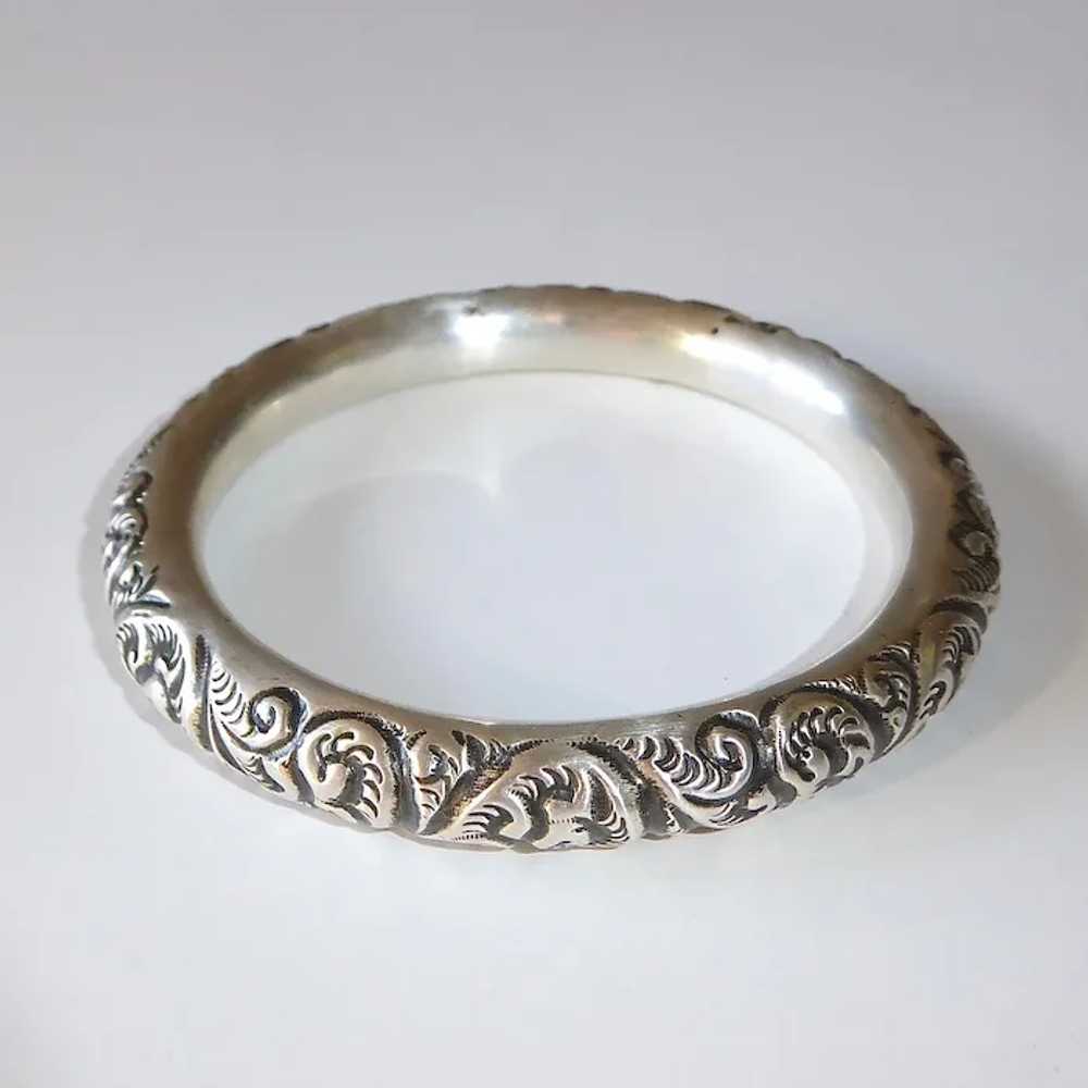 Victorian Sterling Handcrafted Repousse Bangle Br… - image 2