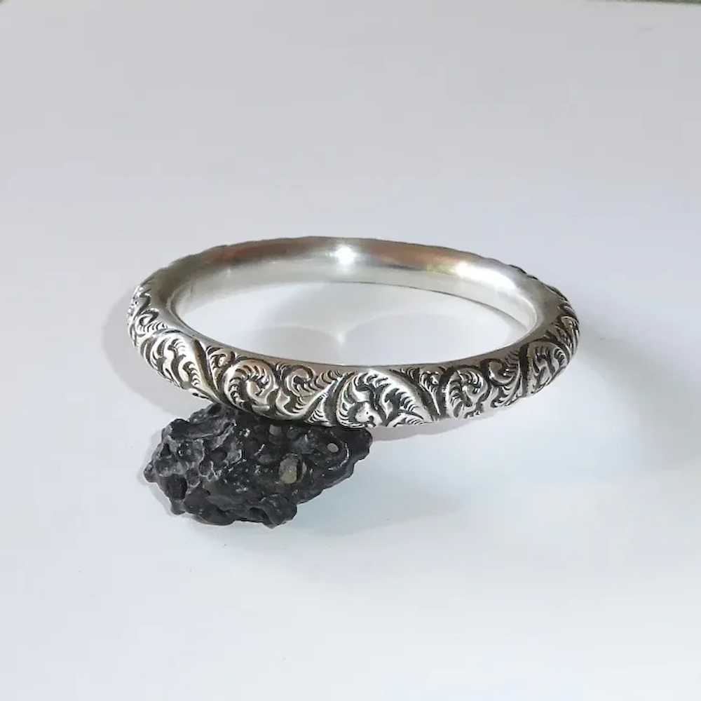 Victorian Sterling Handcrafted Repousse Bangle Br… - image 6