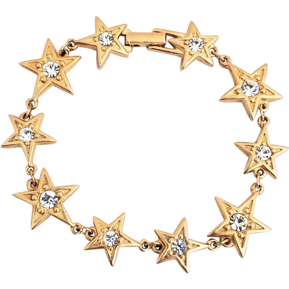 Vintage Signed Swarovski Celestial Stars Link Bra… - image 1