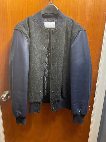 Sacai Rare Navy Leather Varsity Jacket