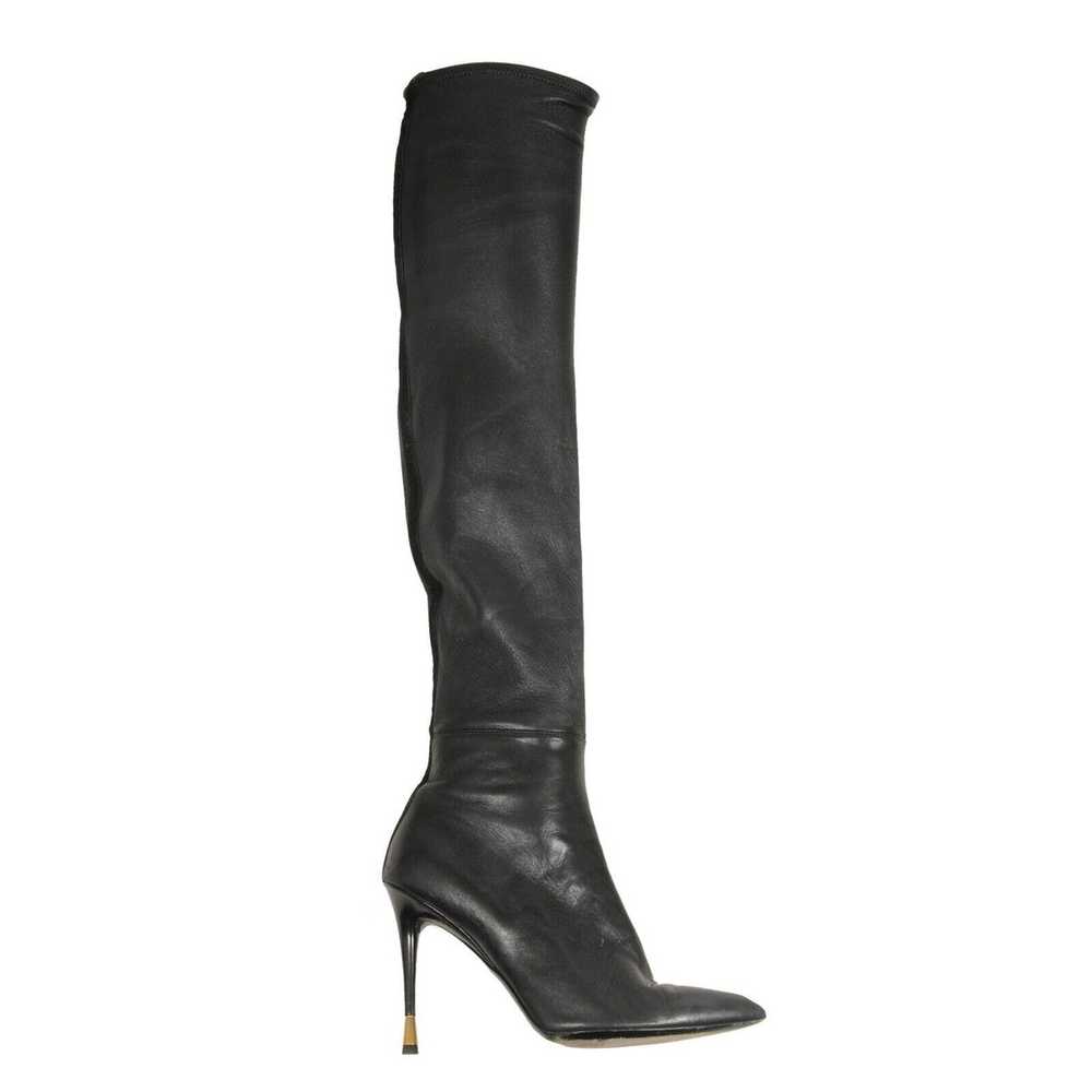 Tom Ford Thigh High Boots Black Leather Pointed Toe G… - Gem