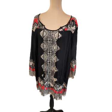 Other 90's Black Rayon Hippy Tunic Shirt Dress Be… - image 1