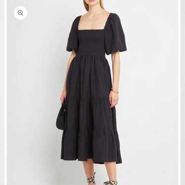 Vintage Midi Tier Square Neck Black Dress - image 1