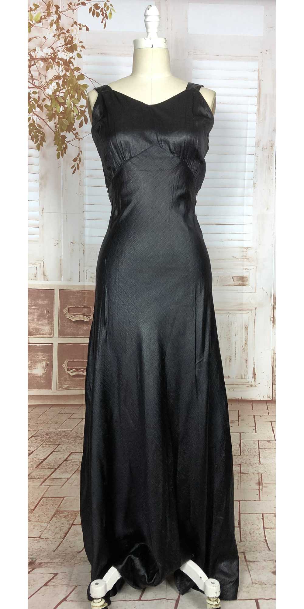 Super Rare Original 1930s Black Ciré Waxed Satin … - image 11