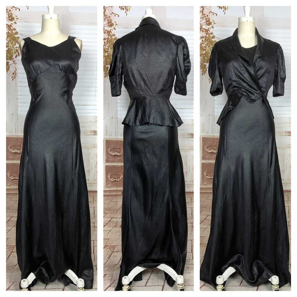 Super Rare Original 1930s Black Ciré Waxed Satin … - image 1