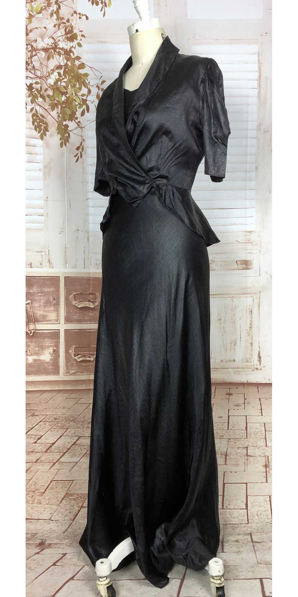 Super Rare Original 1930s Black Ciré Waxed Satin … - image 4