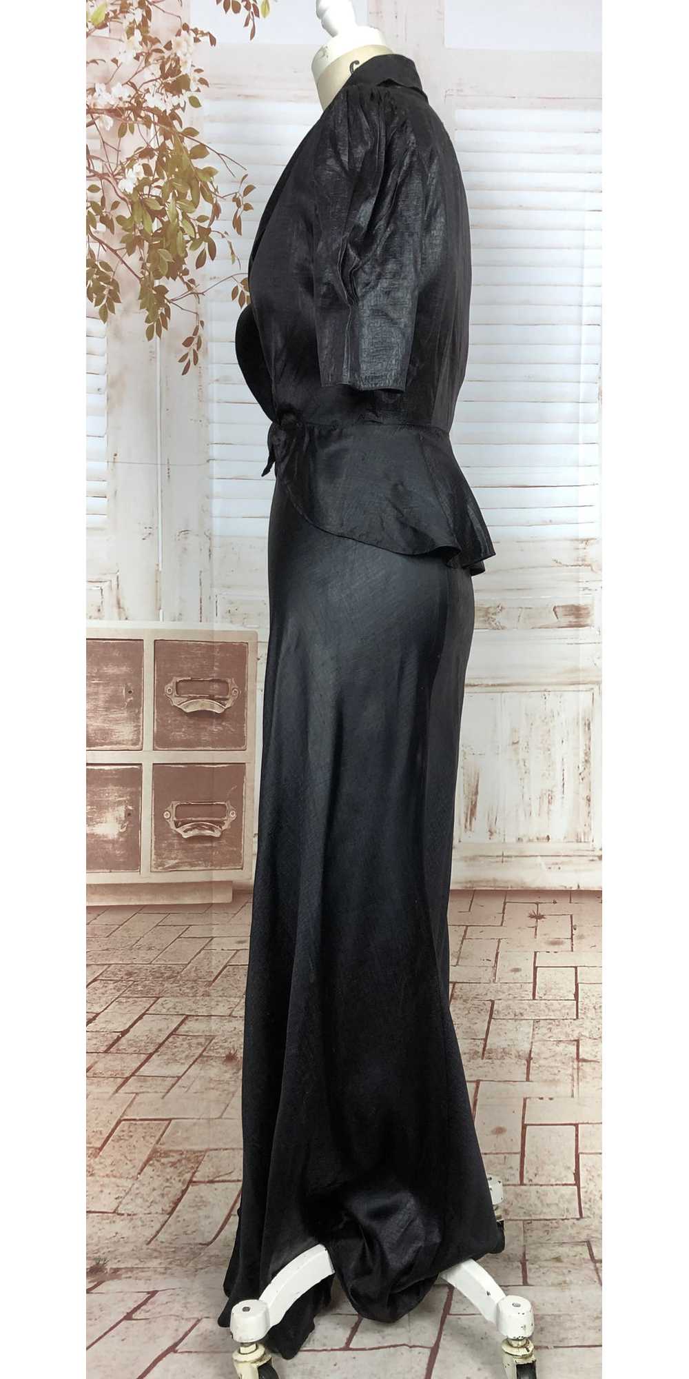 Super Rare Original 1930s Black Ciré Waxed Satin … - image 5