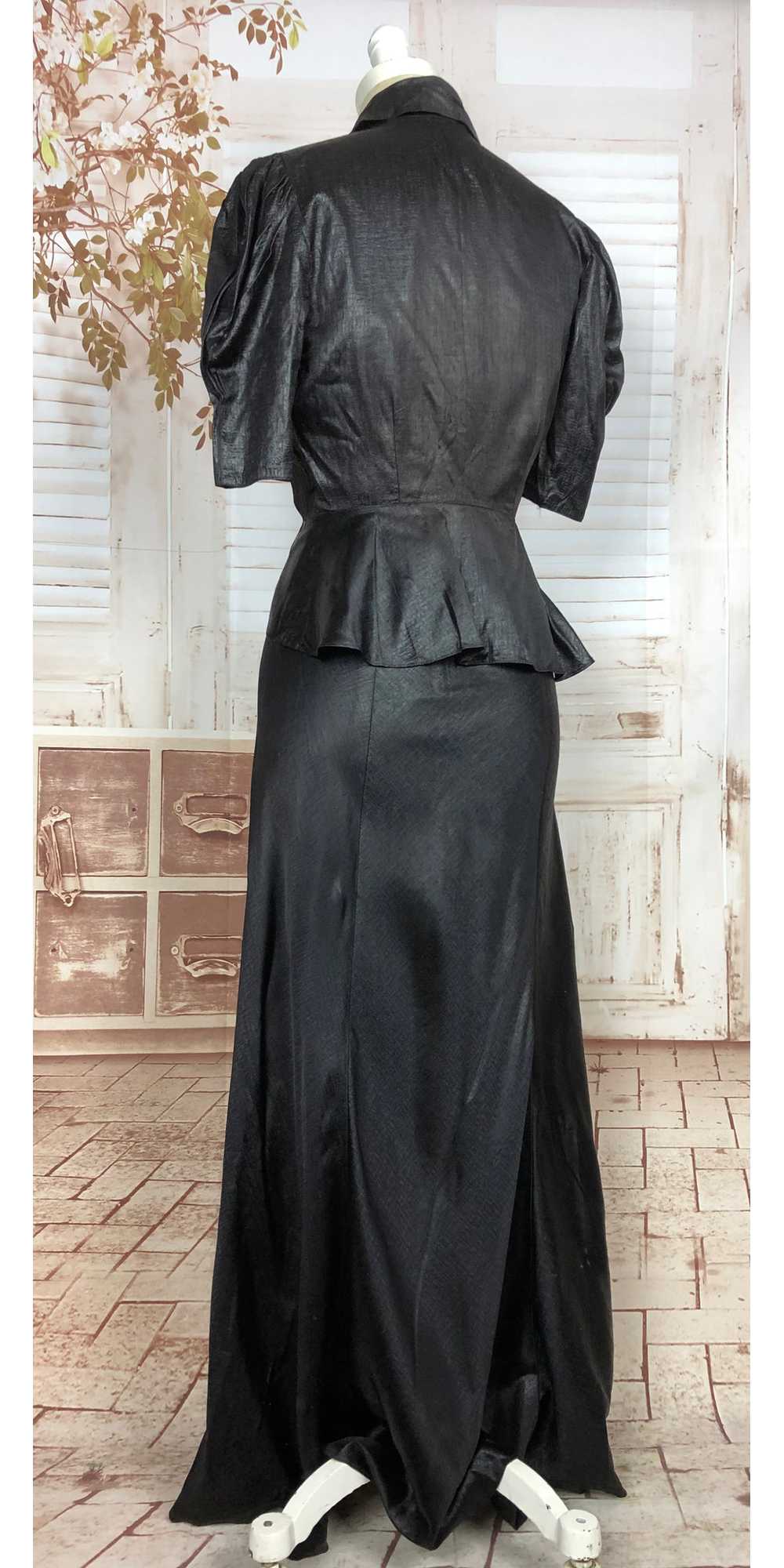 Super Rare Original 1930s Black Ciré Waxed Satin … - image 6