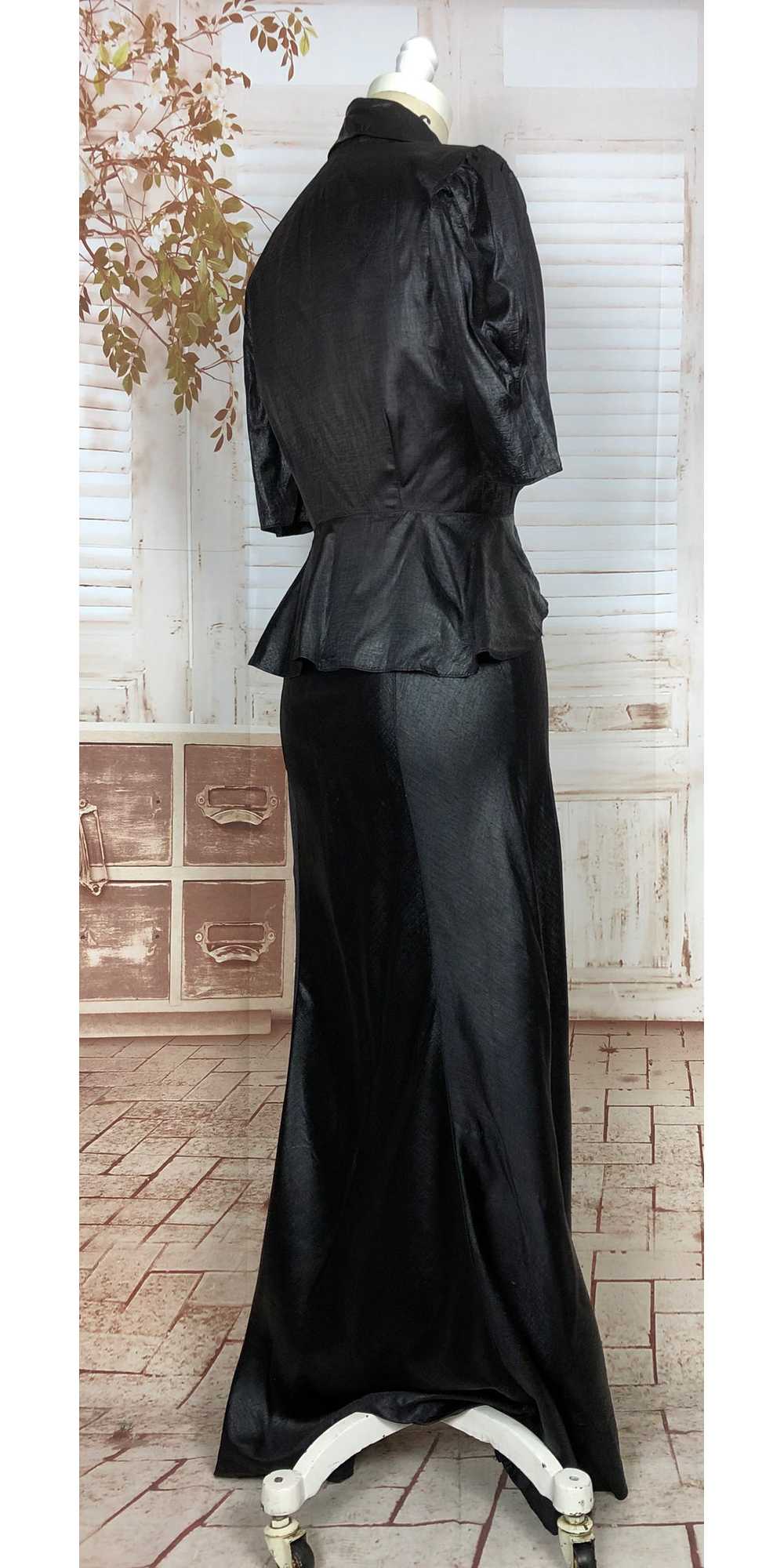 Super Rare Original 1930s Black Ciré Waxed Satin … - image 8